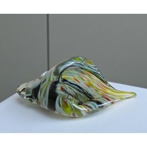 Murano Style Conch Shell Art Glass Handblown Paperweight Candy/Trinket Dish 9.5"